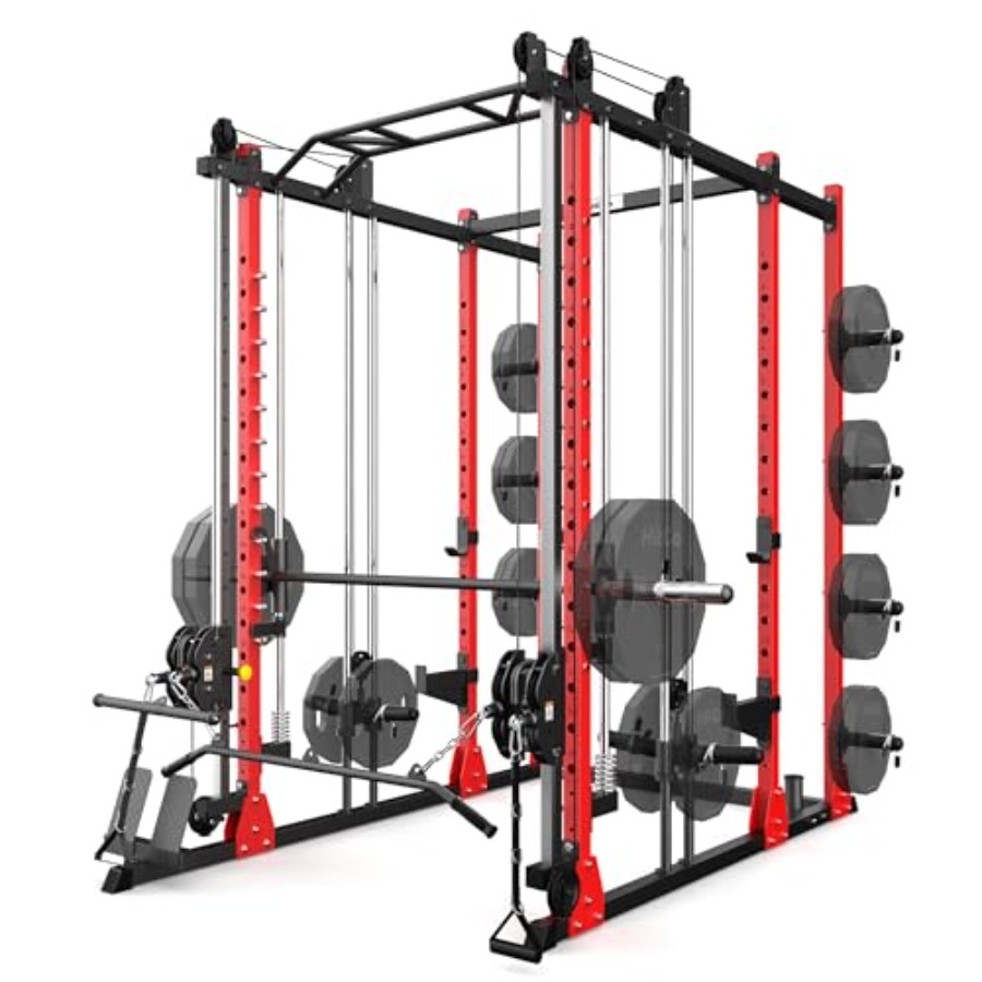 Home Gym Rack With Cables - All-in-One Power Rack with Smith Machine