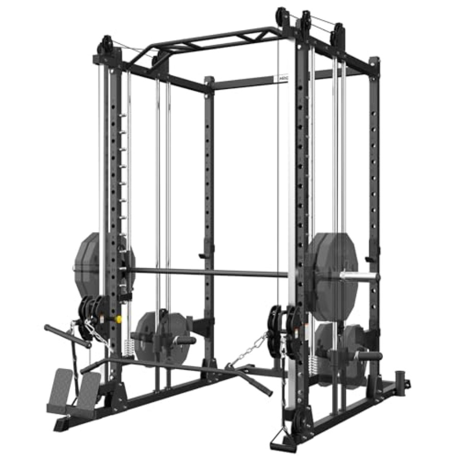 Home Gym Rack With Cables - All-in-One Power Rack with Smith Machine